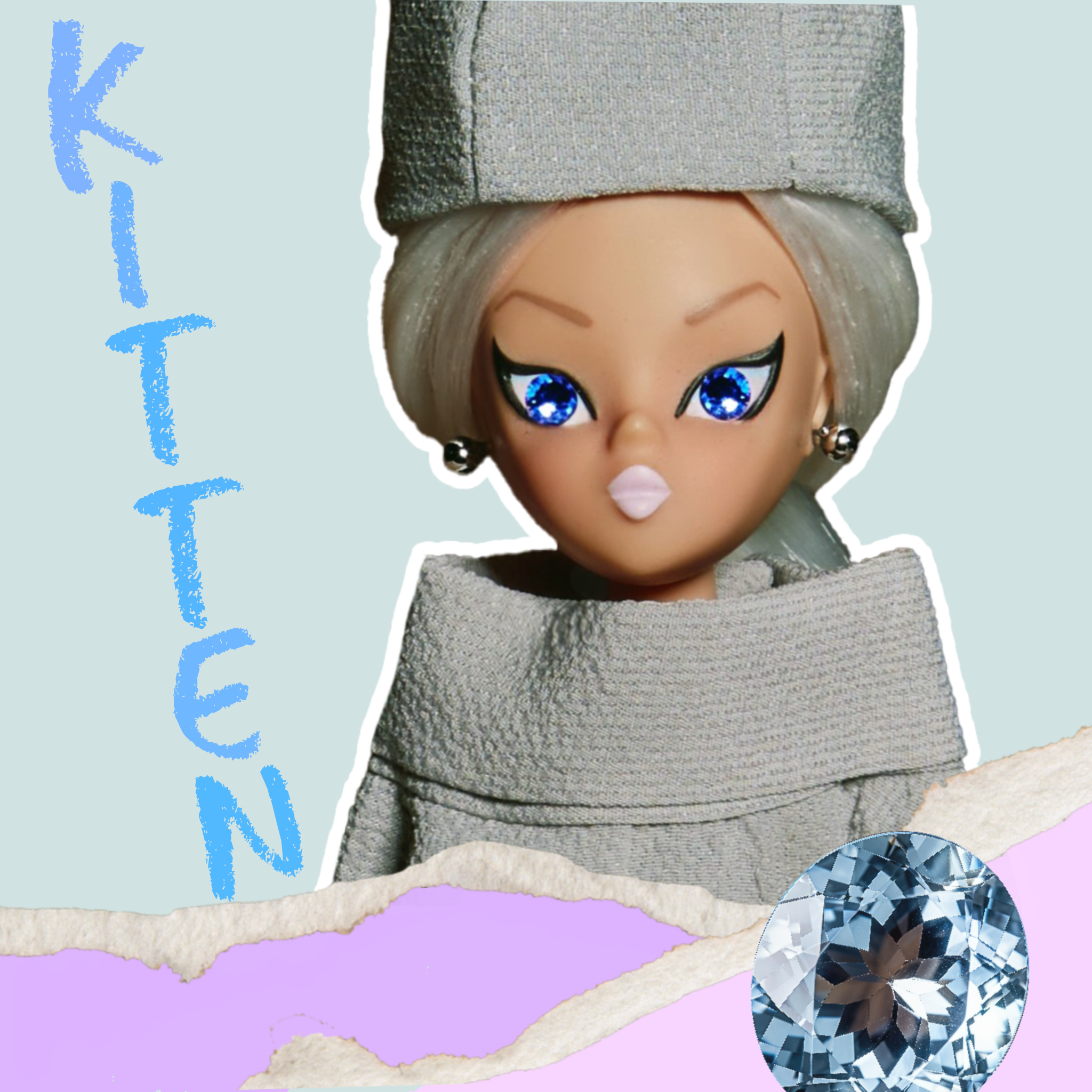 Kitten dressed in gray "Luncheonette"
