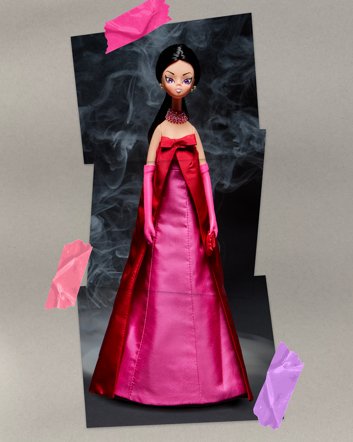 Lilac dressed in red & pink "Soiréette"
